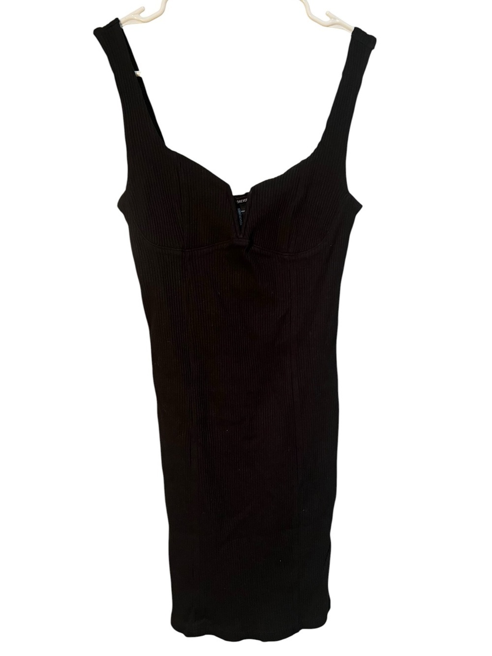Forever 21 Womens Sz Small Bodycon Mini Dress Black Sleeveless Ribbed Split Neck